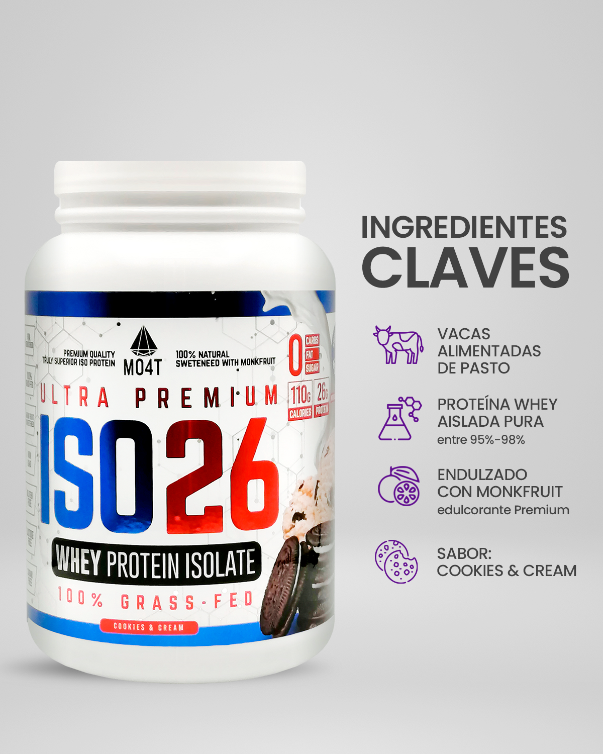 PROTEINA DE SUERO (WHEY ISOLATE) ISO26 DE COOKIES & CREAM (1.6 libras)