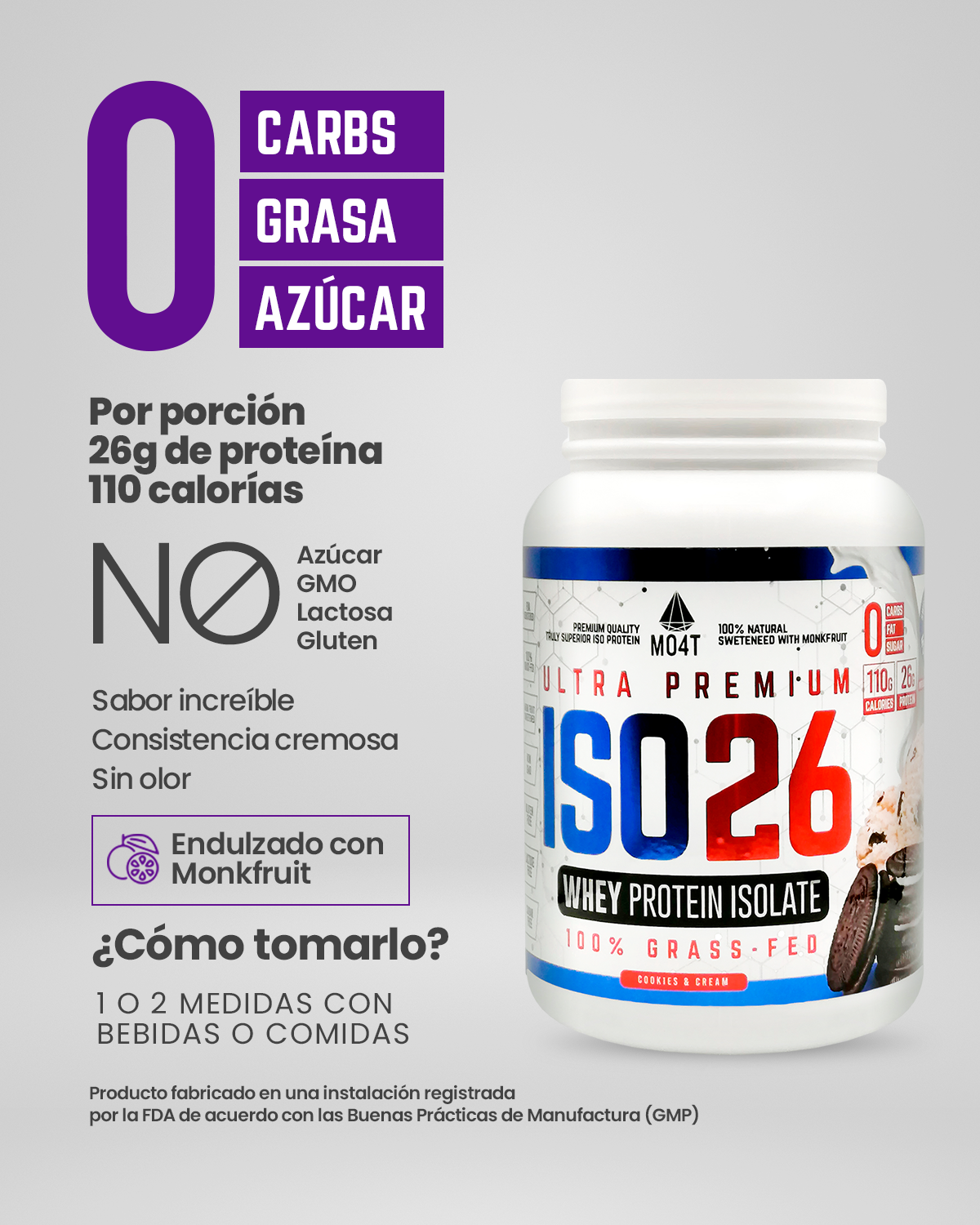 PROTEINA DE SUERO (WHEY ISOLATE) ISO26 DE COOKIES & CREAM (1.6 libras)