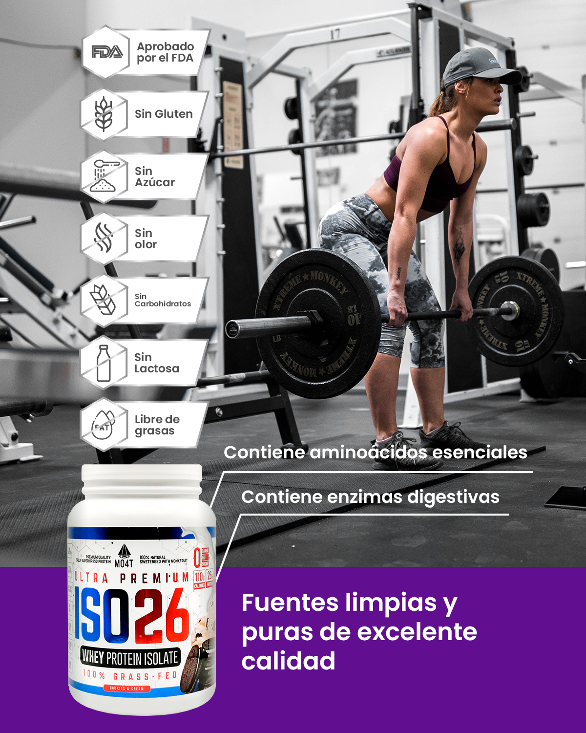 PROTEINA DE SUERO (WHEY ISOLATE) ISO26 DE COOKIES & CREAM (1.6 libras)